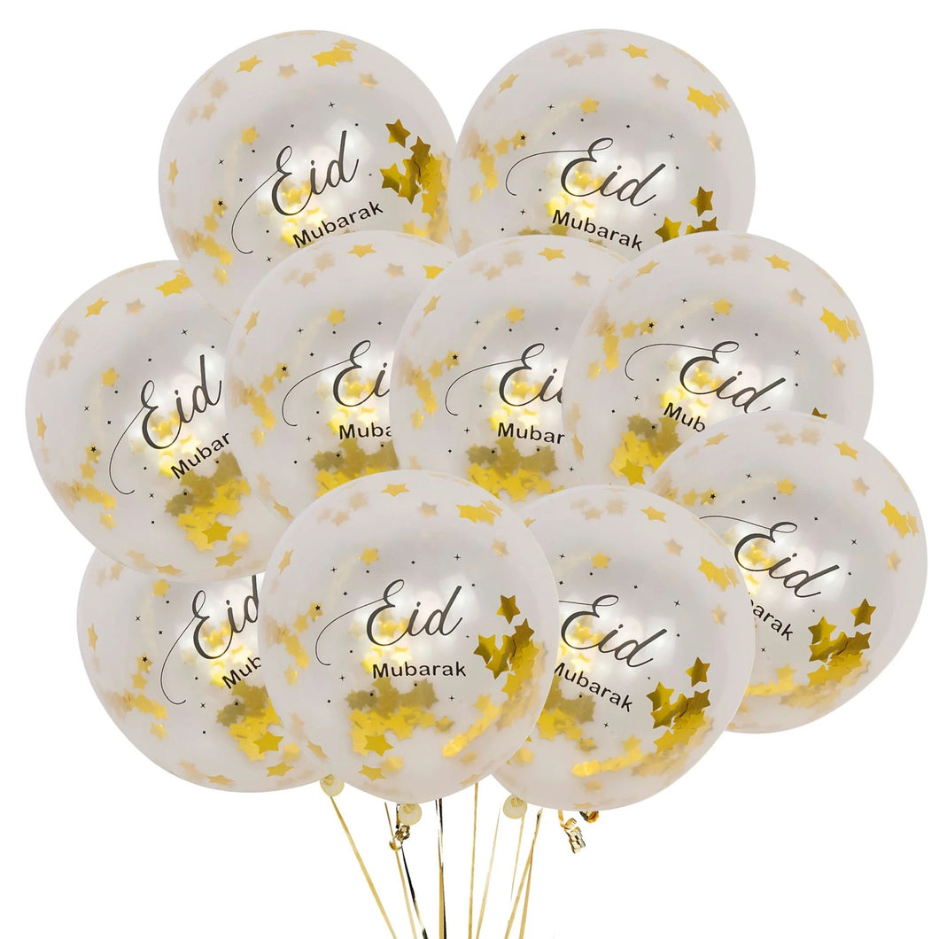 Gold star Eid Mubarak confetti balloons