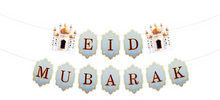 Load image into Gallery viewer, Blue and Gold lantern Eid Mubarak banner