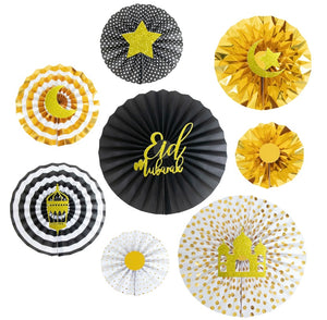 Eid Mubarak paper fans - Black and Gold