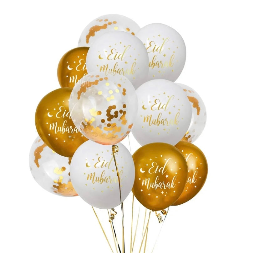 Eid Mubarak balloons- White and Gold