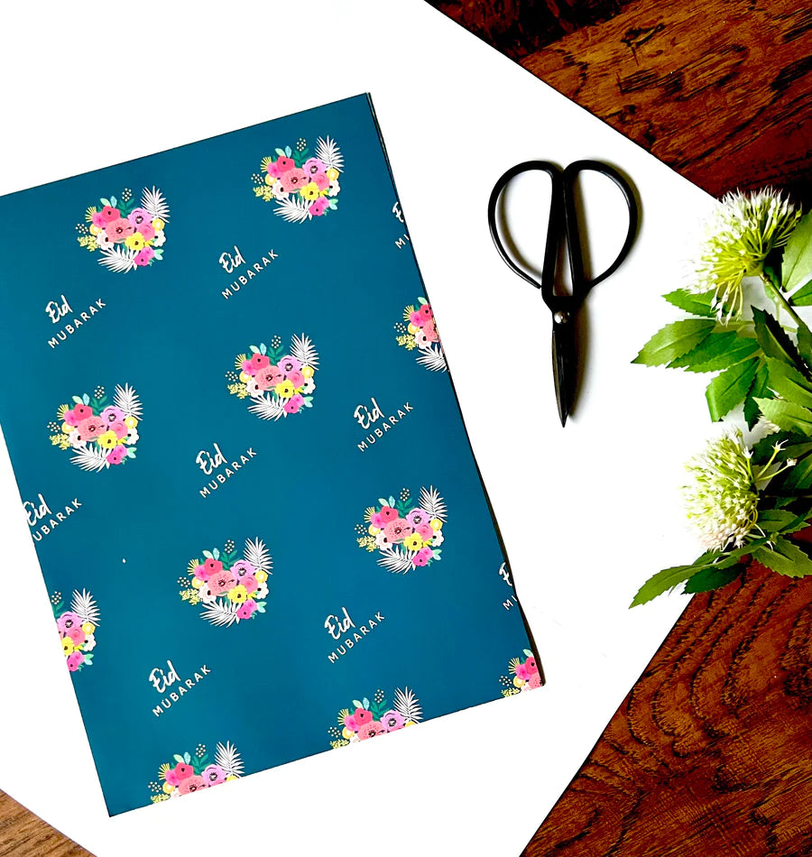 Eid Mubarak floral gift wrap - Navy