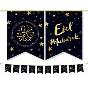 Black and gold star Eid Mubarak banner