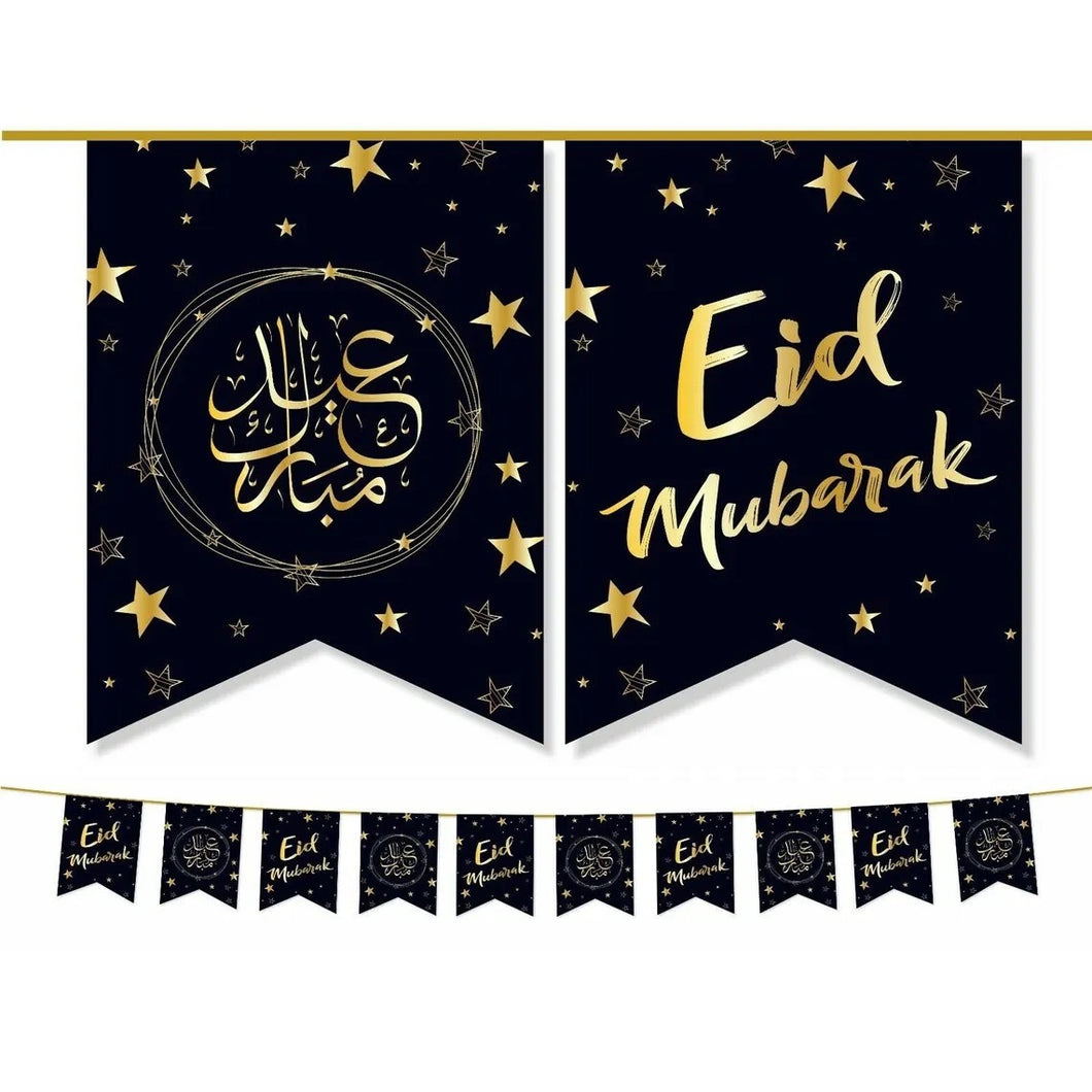 Black and gold star Eid Mubarak banner