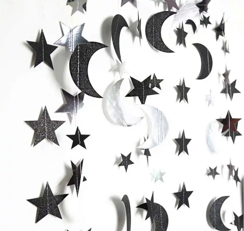 Black and silver moon and star decor