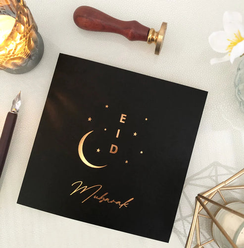 Black and gold Eid Mubarak card