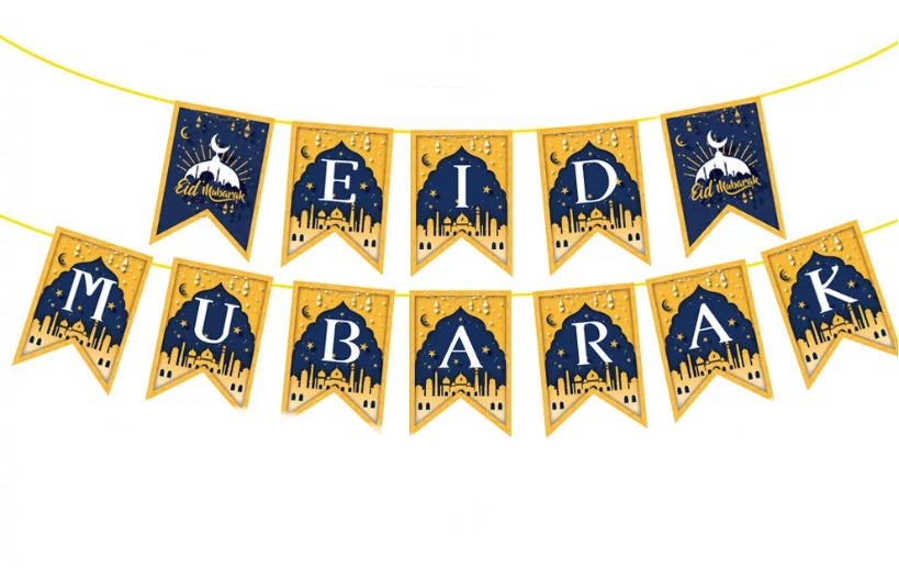 Navy blue and gold Eid Mubarak banner
