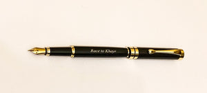Black engraved “Race to Khayr” fountain pen