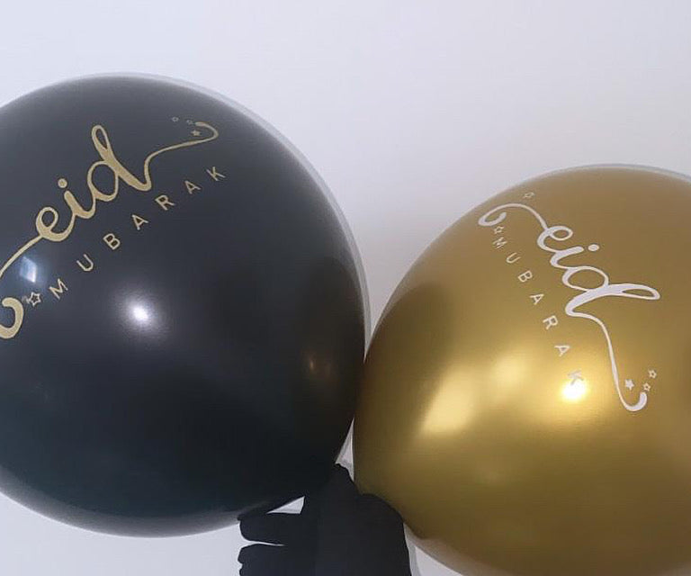 Black and gold Eid Mubarak balloons