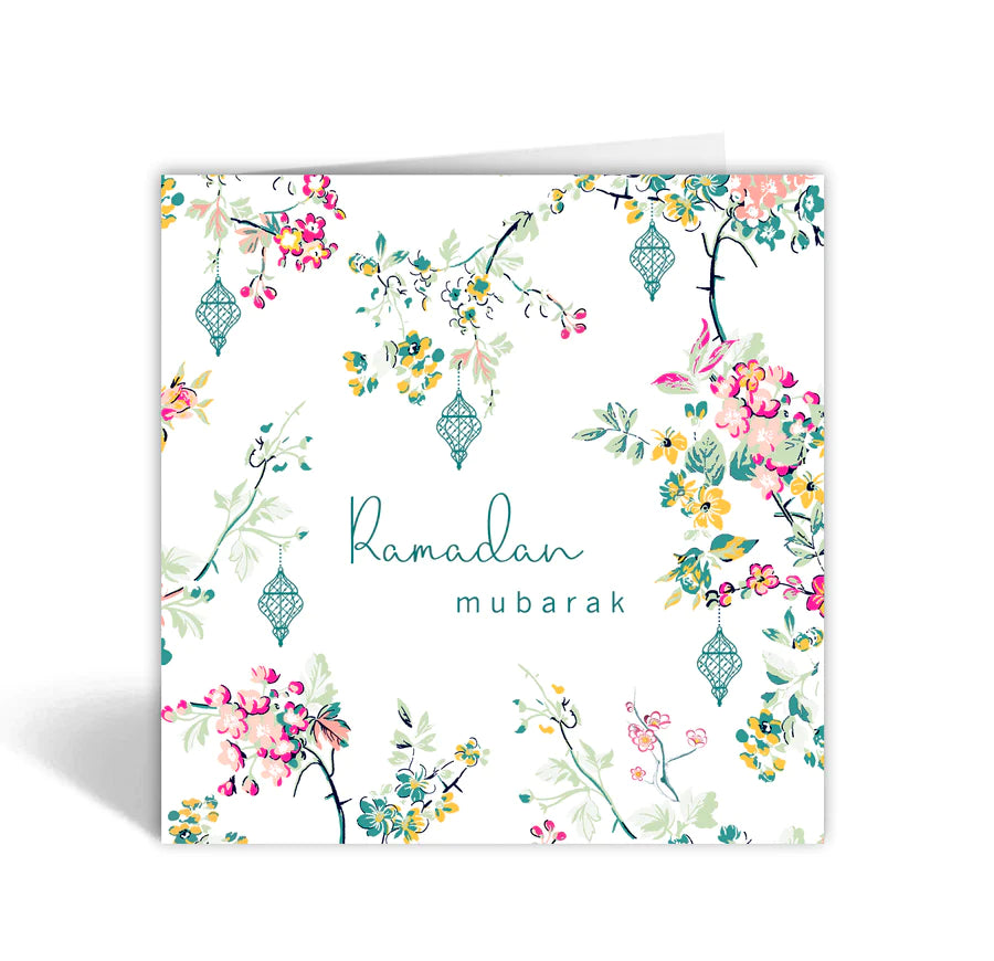 Ramadan Mubarak white Sakura card